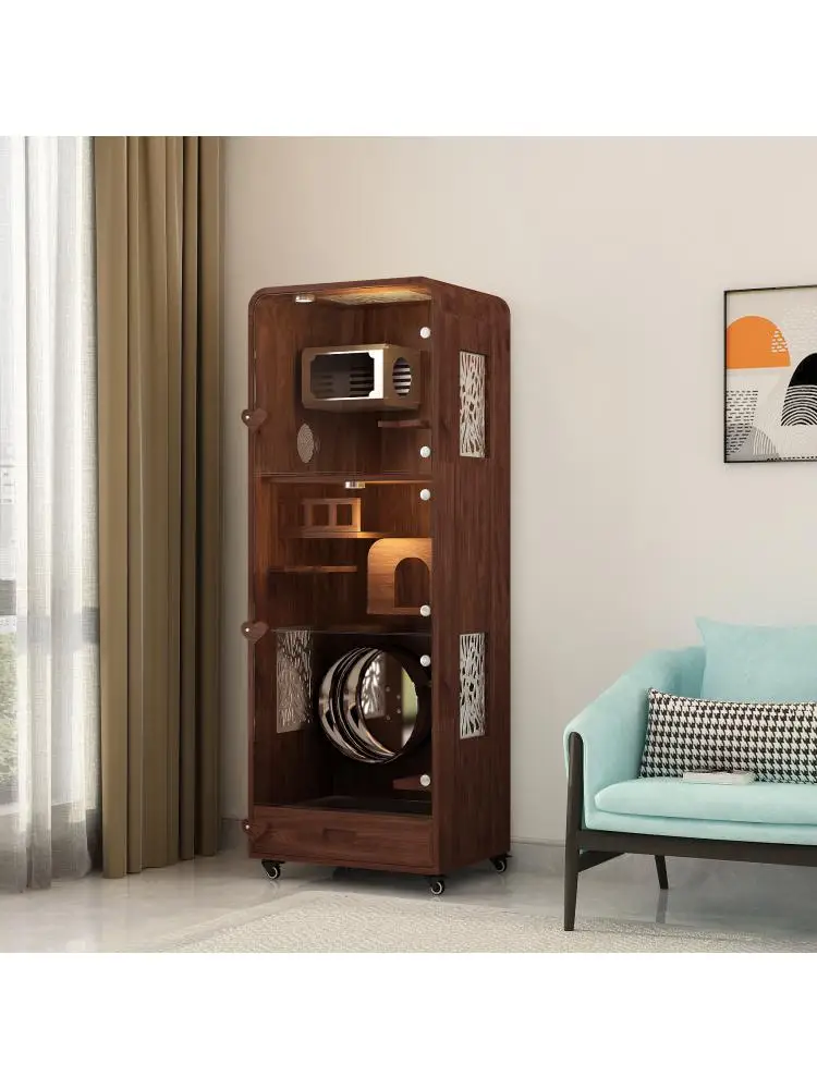 Oversized Solid Wood Totoro Cabinet Cage, Black Walnut Villa, Aluminum Alloy Ice Nest Cooling Household Cage, Luxury