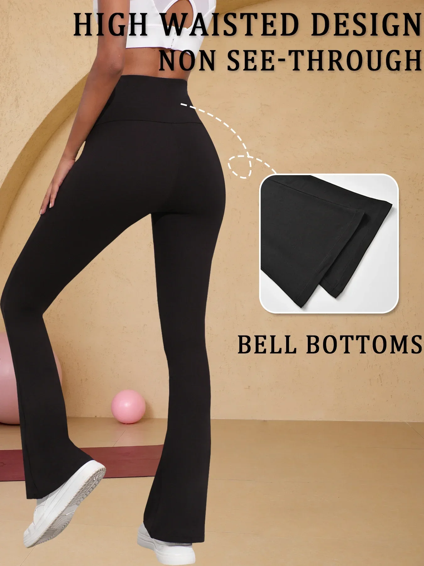 5 عبوات من سراويل نسائية فائقة النعومة مضيئة عالية الخصر للتحكم في البطن وتمارين اليوجا واللياقة البدنية في صالة الألعاب الرياضية وسراويل ضيقة على شكل جرس