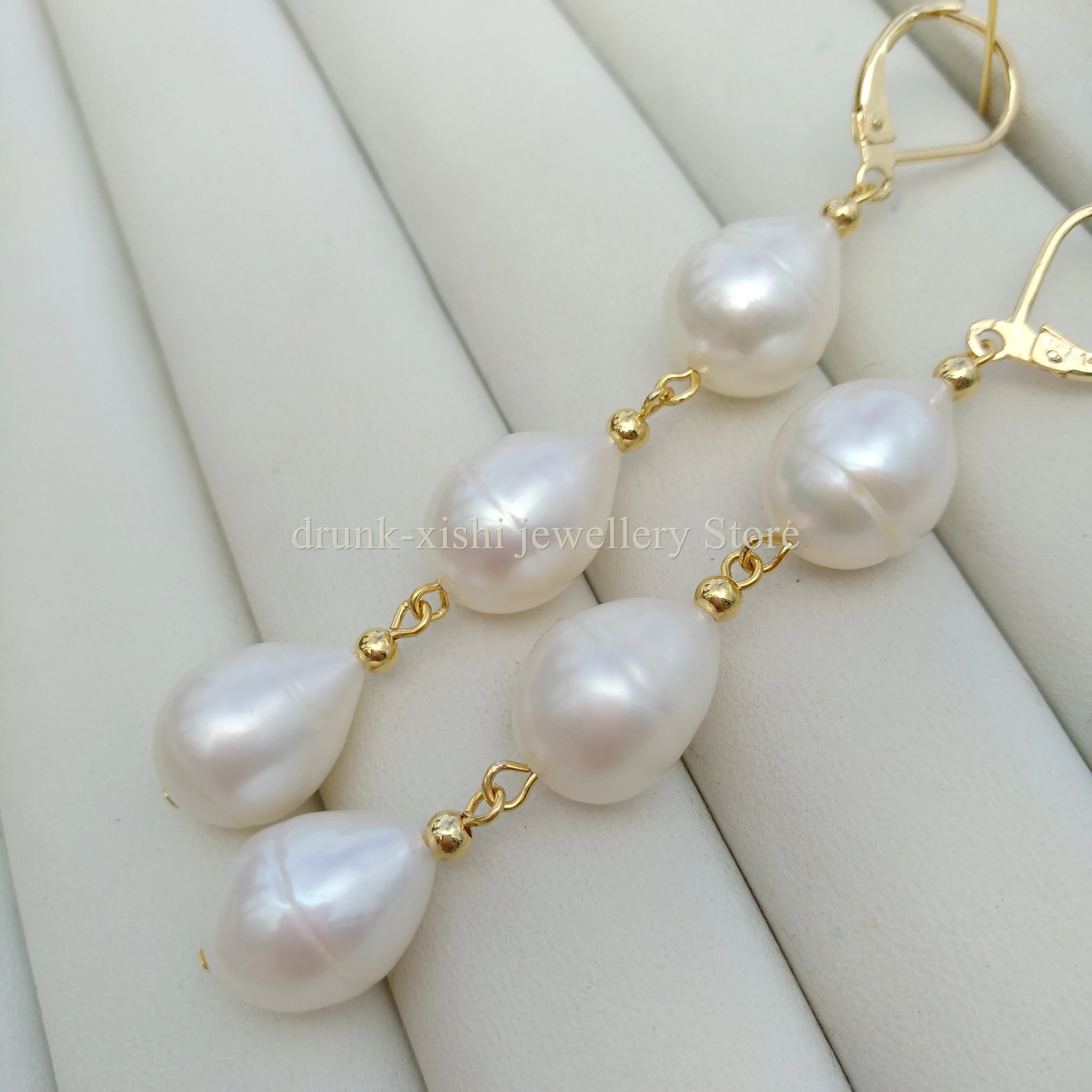 OL Classic AAA 9x12mm South Sea White Perfect Long Leverback Pearl Earrings Hook Fine Lady Gift Free Shipping