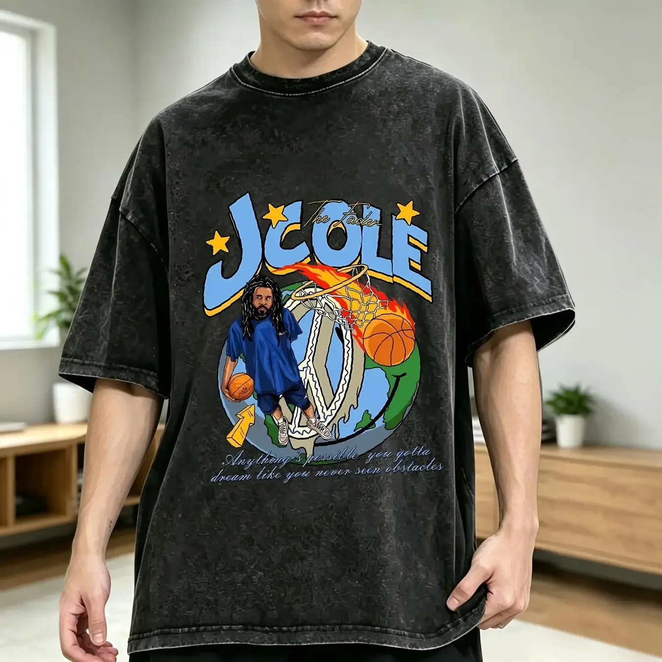 washed T Shirt J Cole 2023 Retro Basketball short sleeve new design NH5665 vintage Washed Soft Slightly fashion Stretched