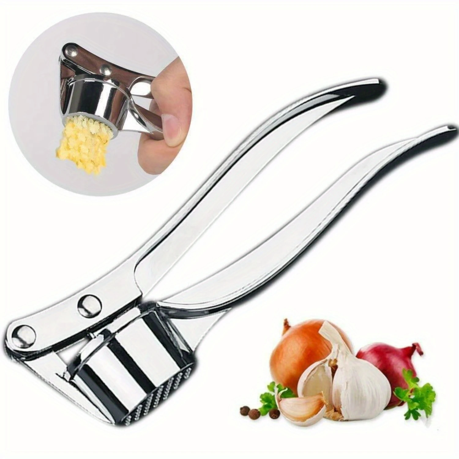 Household stainless steel small garlic press pulverizer mincer meat chopper chipper peeler extruder cutter