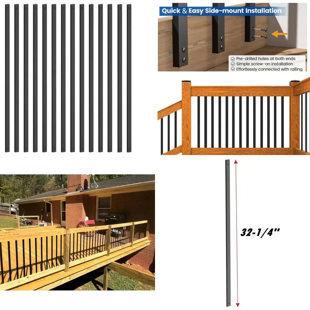 

Набор из 26 балясин для террасы 32.25, толстые черные металлические шпиндели с винтами для перил террасы и лестниц на веранде