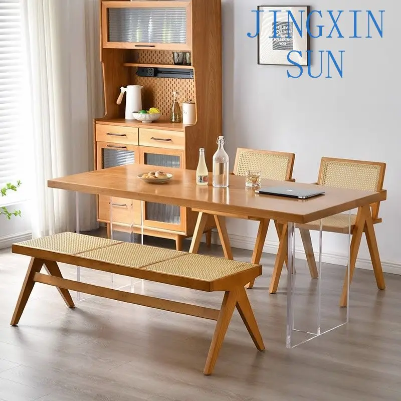 Nordic acrylic suspended dining table small apartment restaurant household rectangular solid wood eating table wabi-sabi wind