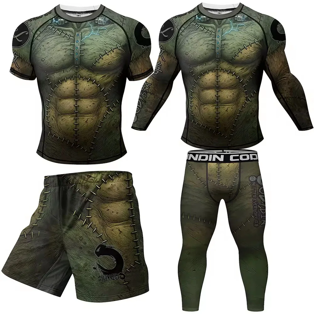 Men Grappling Jiu Jitsu Rashguard T-shirt MMA Muay Thai BJJ Shorts Boxing Rash Guards No Gi Fightwear Sport Compression Leggings