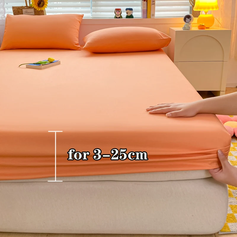 Cotton Fitted Sheet with Elastic Bands Soft Non Slip Mattress Cover Bed Cover for Home Bedroom Single Double King Queen Size