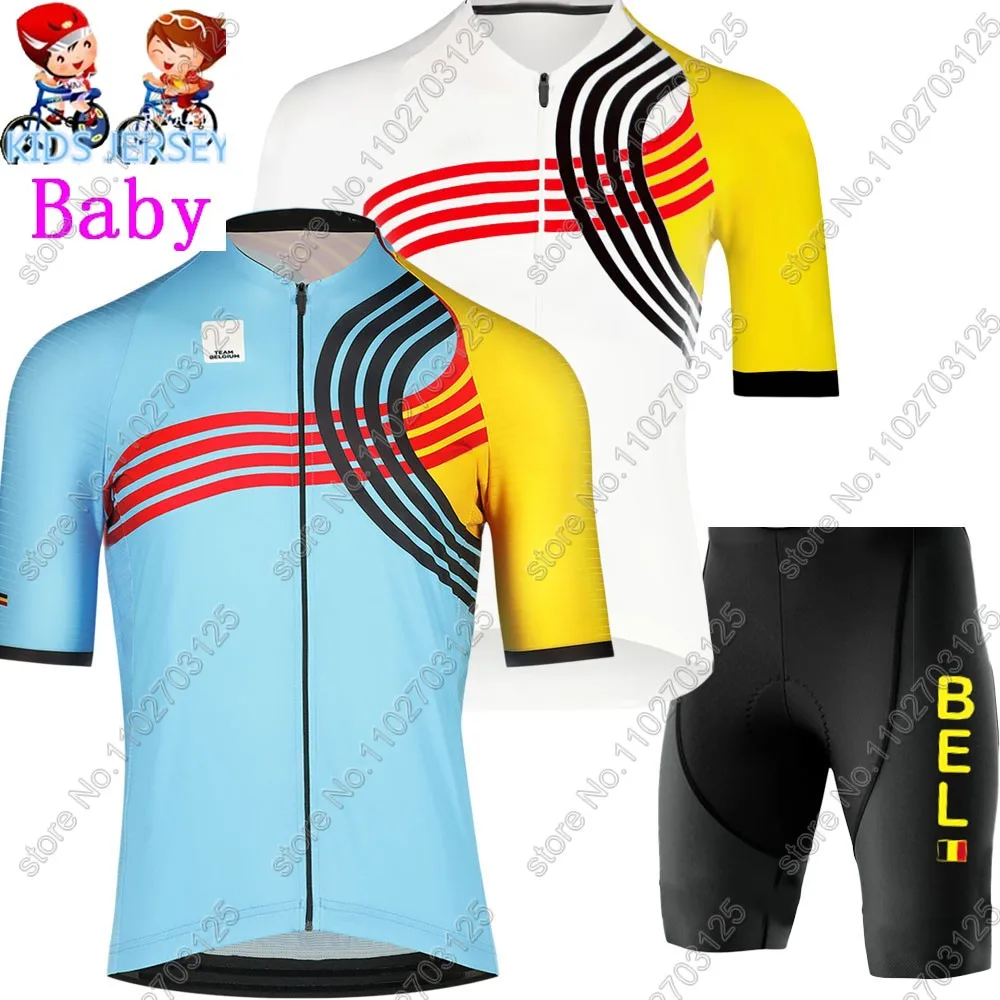 2024 Kids belgium National team Cycling Jersey Set Boys Girls Cycling Clothing Road Bike Shirts Suit Bicycle Pants MTB