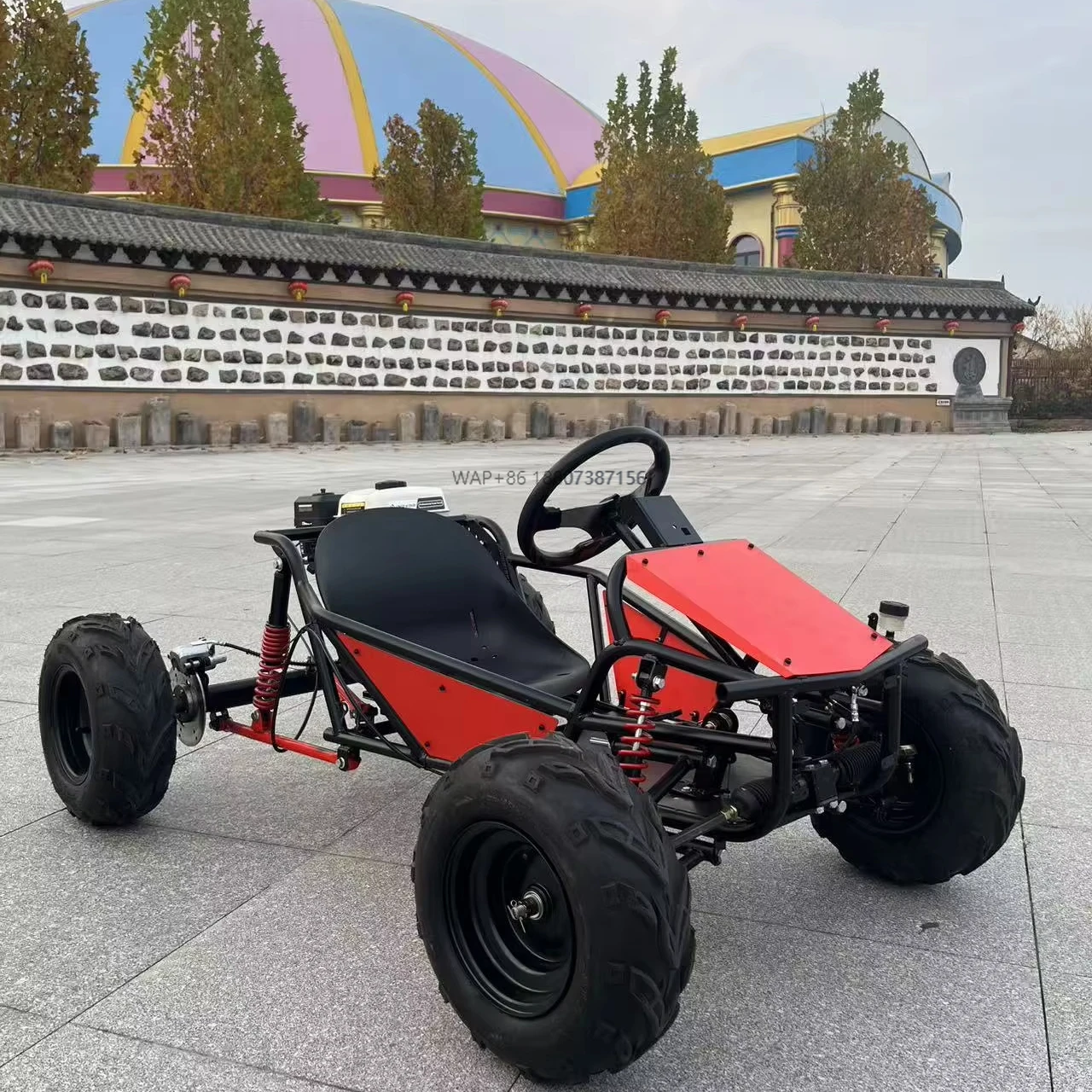 Customized 212cc four-stroke 15hp chain-driven gas adult pedal kart with a top speed of 60 km/h