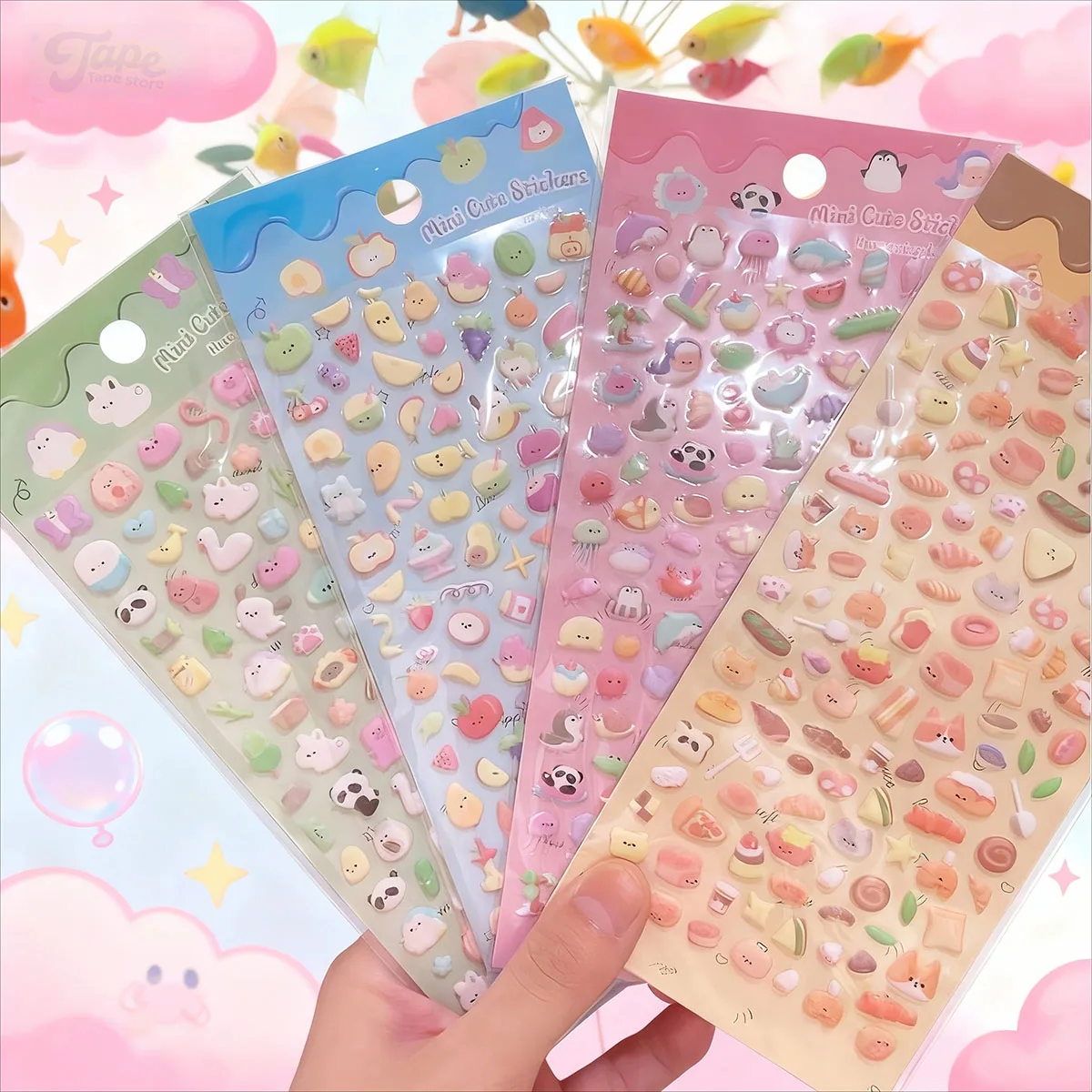 4pcs Ins Bubble Cartoon Korean Version Three-dimensional Stickers Fruit Animal Bread Hand Account DIY Diary Decoration Stickers