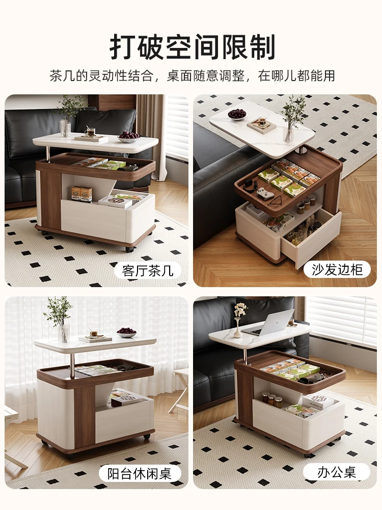 Mobile coffee table living room sofa lifting solid wood coffee table storage trolley