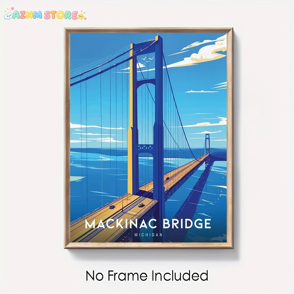 2027,1pc, No Frame, Multi-Size, Frameless, Mackinac Bridge Poster in Michigan, Iconic Suspension Bridge Art Fun Canvas Painti