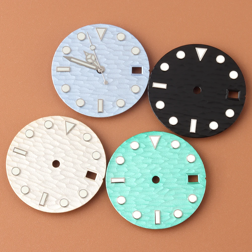 

28.5mm NH35 Water Wave Dial and Hands Green Luminous For NH35 NNH36 Automatic Movement Stainless Steel Watch Face Replacement