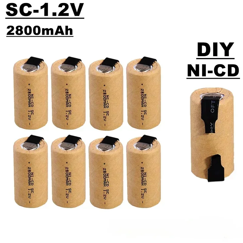 Screwdriver Electric Drill SC Batteries 1.2V 2800mah SubC Ni-Cd Rechargeable Battey with Tab Power Tool NiCd SUBC Cells