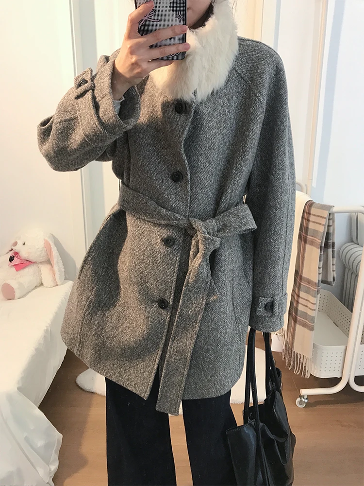 韓国風ウールコート レディース 冬新作 ゆったり ファーカラー オーバーサイズ 韓国ファッション 暖かい ポリエステル繊維 ロングコート