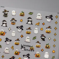 5D Rilievo realistico Carino Bello Halloween Piccolo Fantasma Zucca Lanterna Pipistrello Adesivo Unghie artistiche Decalcomanie Ciondoli per manicure