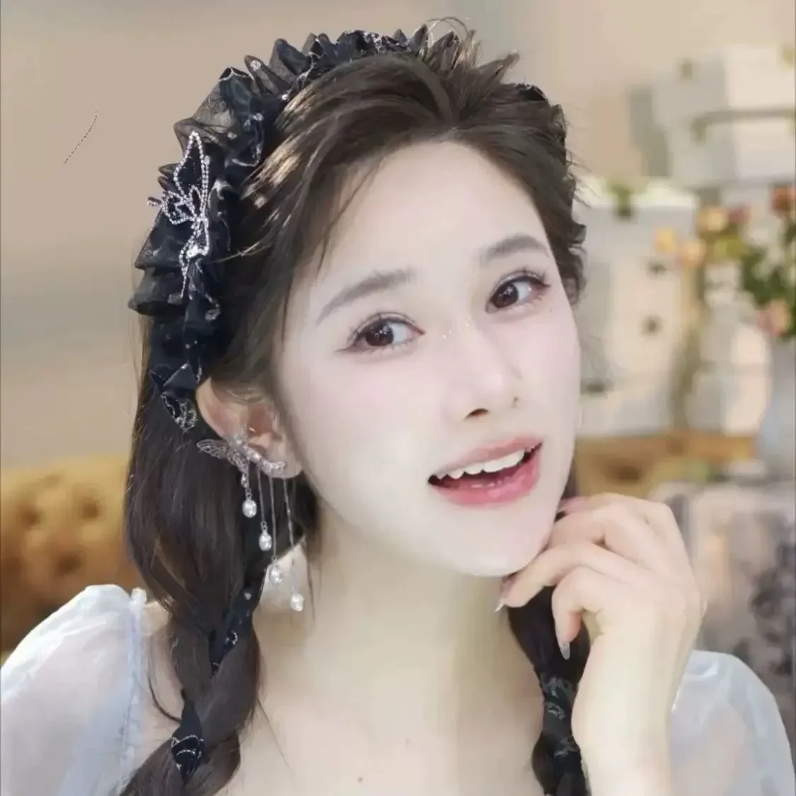 

Women Anti Slip Hair Accessories Hollow Colorful Butterfly Girls Hair Clip Rhinestone Sequins Mesh 2025 New Headwear Hair Bands
