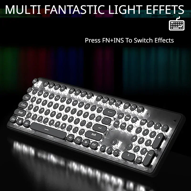 Mechanical Keyboard Punk Retro Keycap Ergonomic N-key Rollover Non-slip Wired Muti Axis RGB Adjustable 104-key for Esport Office