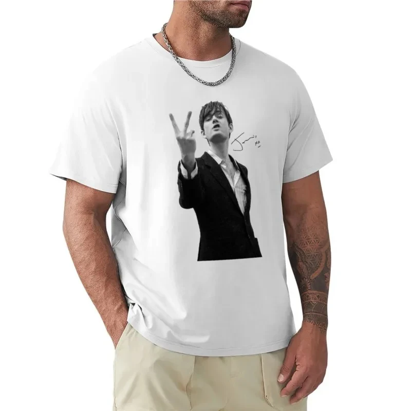 Jarvis Cocker Outline V Sign Artwork with Autograph Clear Background Iconic T-Shirt graphic t shirts cute tops t shirts for men