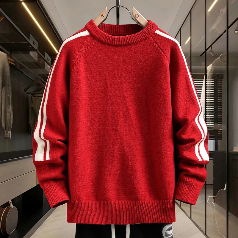 

Casual Loose Men's Knitted Sweater Autumn Winter Trendy Brand Red Color Blo Youth Faion Outerwear Cotton Polyester Lambskin