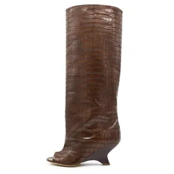 European and American Niche Design, Irregular High-heeledfashion, Fishmouthcool Boots, Women's Stonepatternedversatilelong Boots