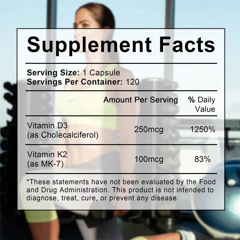 Vitamin D3 K2 Supplement - Regulate Calcium Metabolism, Promotes Bones, Teeth and Joint Health, Improves Vitality and Immunity