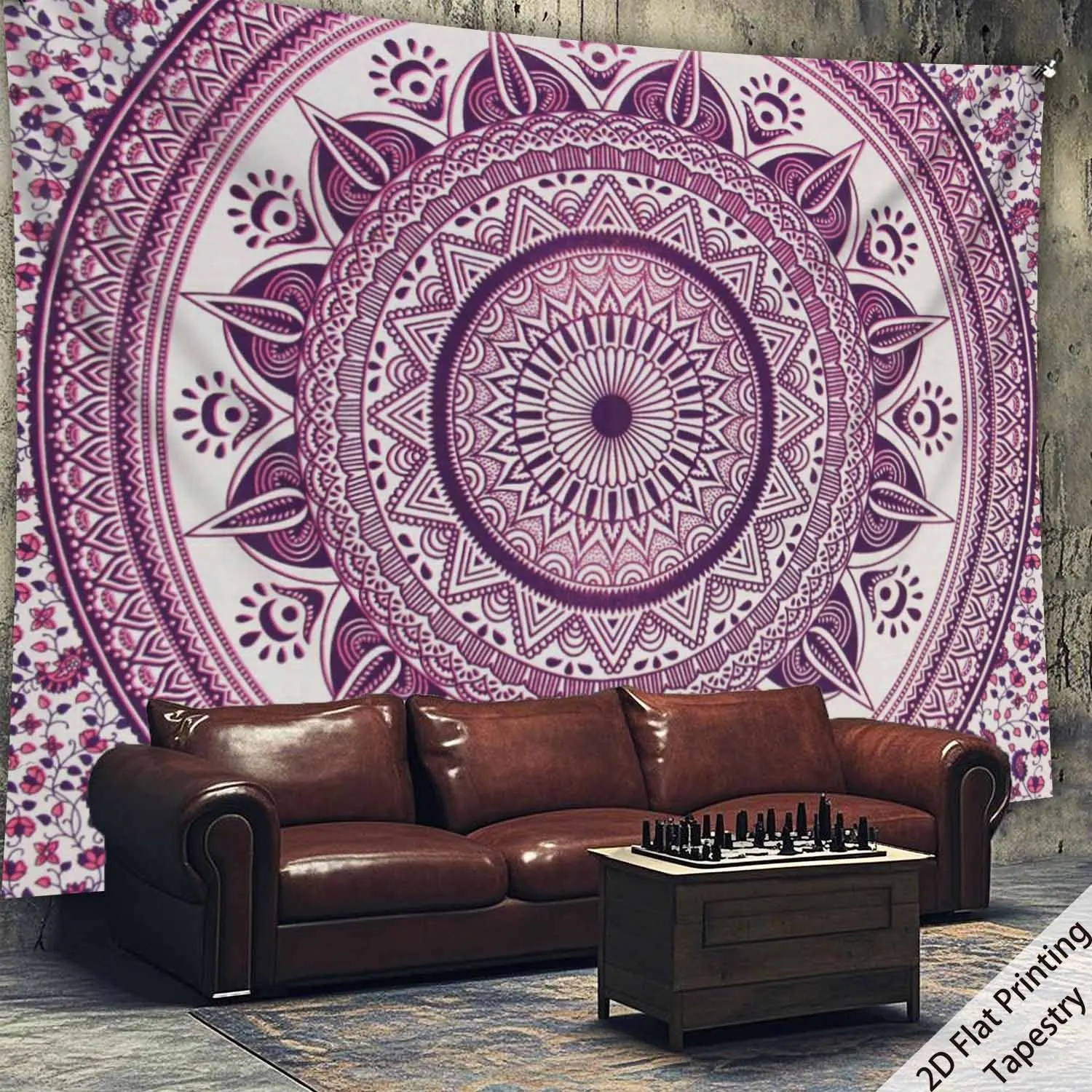 Large Boho Mandala Tapestry Wall Decor Polyester Art Hanging Screen for Living Room Bedroom Bohemian Moroccan Style Pink Purple