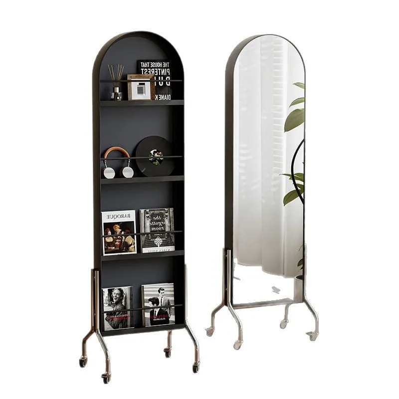 

Full-length mirror Movable floor-to-ceiling mirror Home magazine shelf Book shelf Bedroom full-length mirror Cloakroom fitting