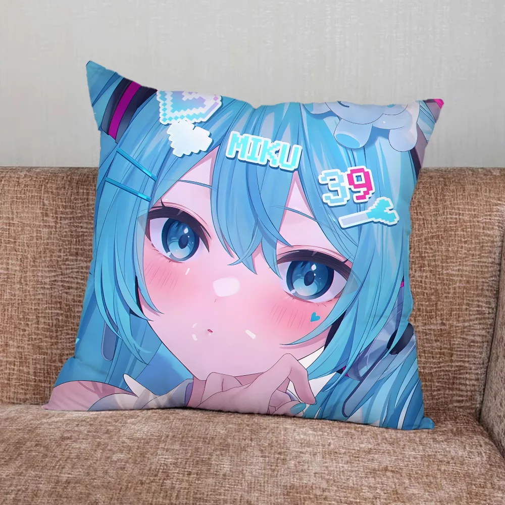 H-Hatsune Anime M-Miku Girl Pillow Case For Home Bedroom Car Office Decoration Living Room Sofa Cushion Cover Suitable