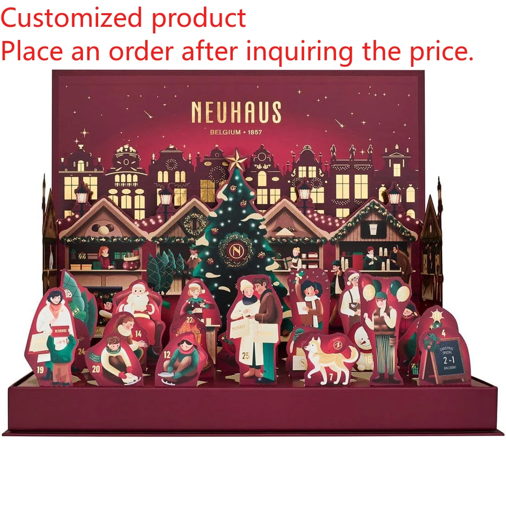 

Christmas Gift Box Advent Calendar Empty Paper Countdown for Chocolate Candy Embossed and Matt Laminated Printing