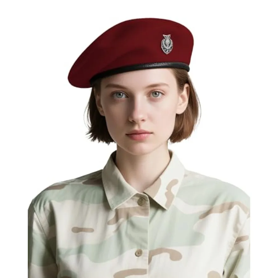 

Beret Hats for Women and Beret Hat Men - US Army Style 100% Wool Military Beret, Vintage British Officer Look