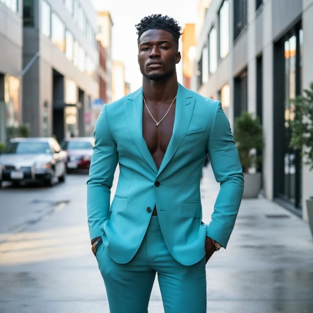 

2 Pieces Men Suits Stylish Royal Blue Single Breasted Slim Fit Casual Blazer with Pants for Streetwear Event Wedding Prom Gala