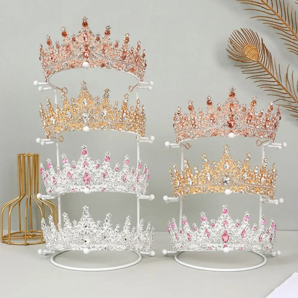 Gold White Crown Display Stand 2/3/4-Tier Multi-Layer Tiara Support Stand Anti-Slip Ball Design Metal Headband Display Stand