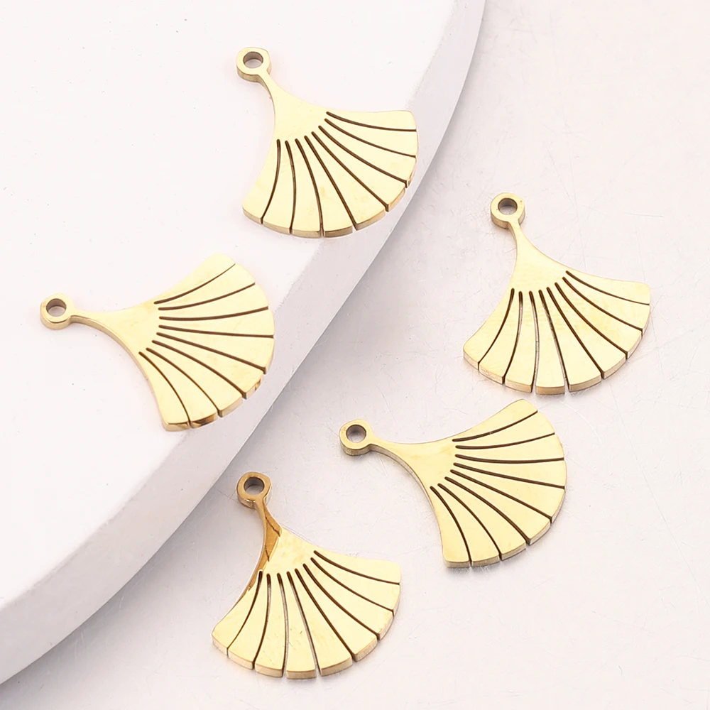 5pcs 14*16mm Palace Fan Stainless Steel Pendants Gold-Plate Chinese retro Earrings Dangles Charms for Jewelry Making Crafts DIY