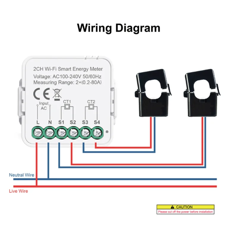 AAAEL-Smart Wifi Energiemeter Tuya Statisticus 80A Home Power Monitor AC100-240V Eenfase Stroom Sensor Stroomtang