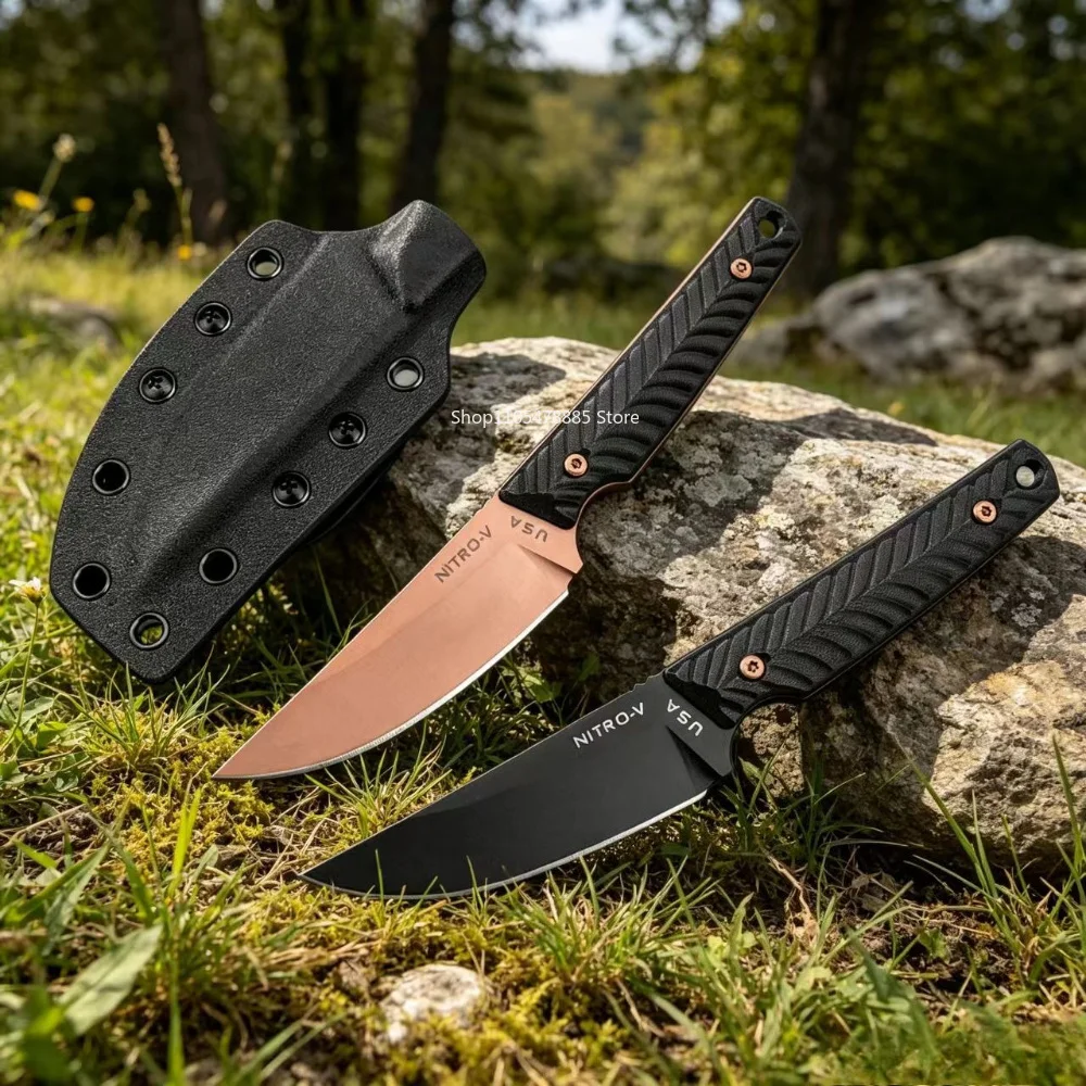 

NITRO-V Knives - EDC Cleaver, Portable 8Cr13Mov Blade Outdoor Straight Knife, G10 Handle, Camping Adventure Utility Fixed Knife