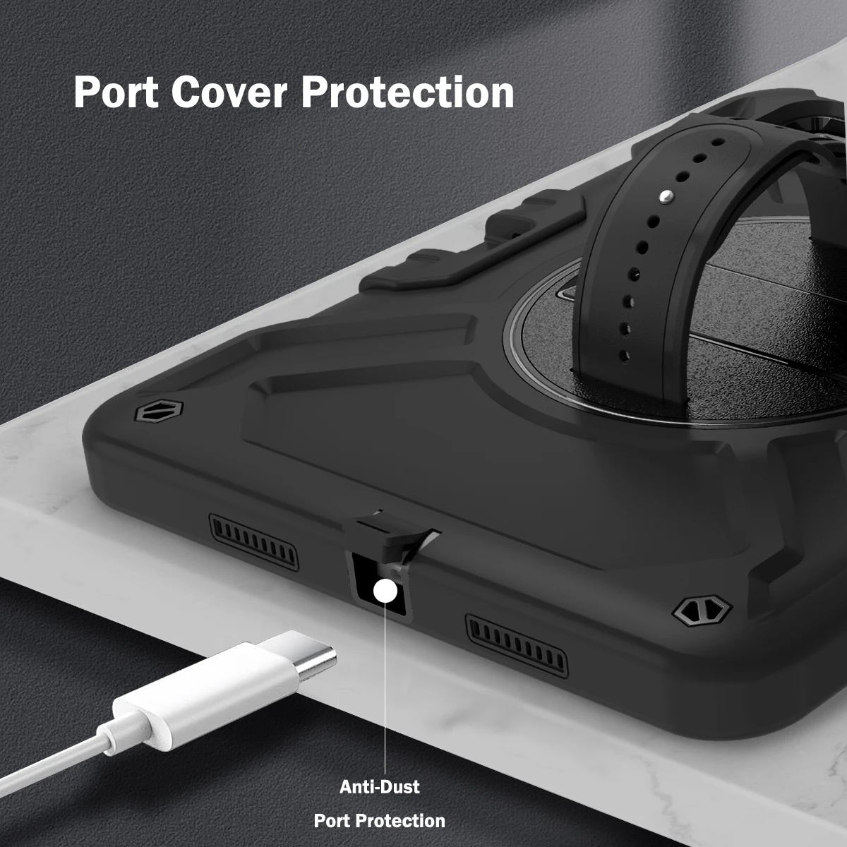 Противоударный чехол для iPad pro 11 дюймов (2024 г.) с 360° °   Вращающийся ремешок для рук, портативный плечевой ремень и слот для карандашей