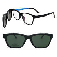 002 Ultra Bendable ULTEM Square Shape Prescription Glasses with Handy Magnetic Clip on Removable Polarized Sunglasses Lenses