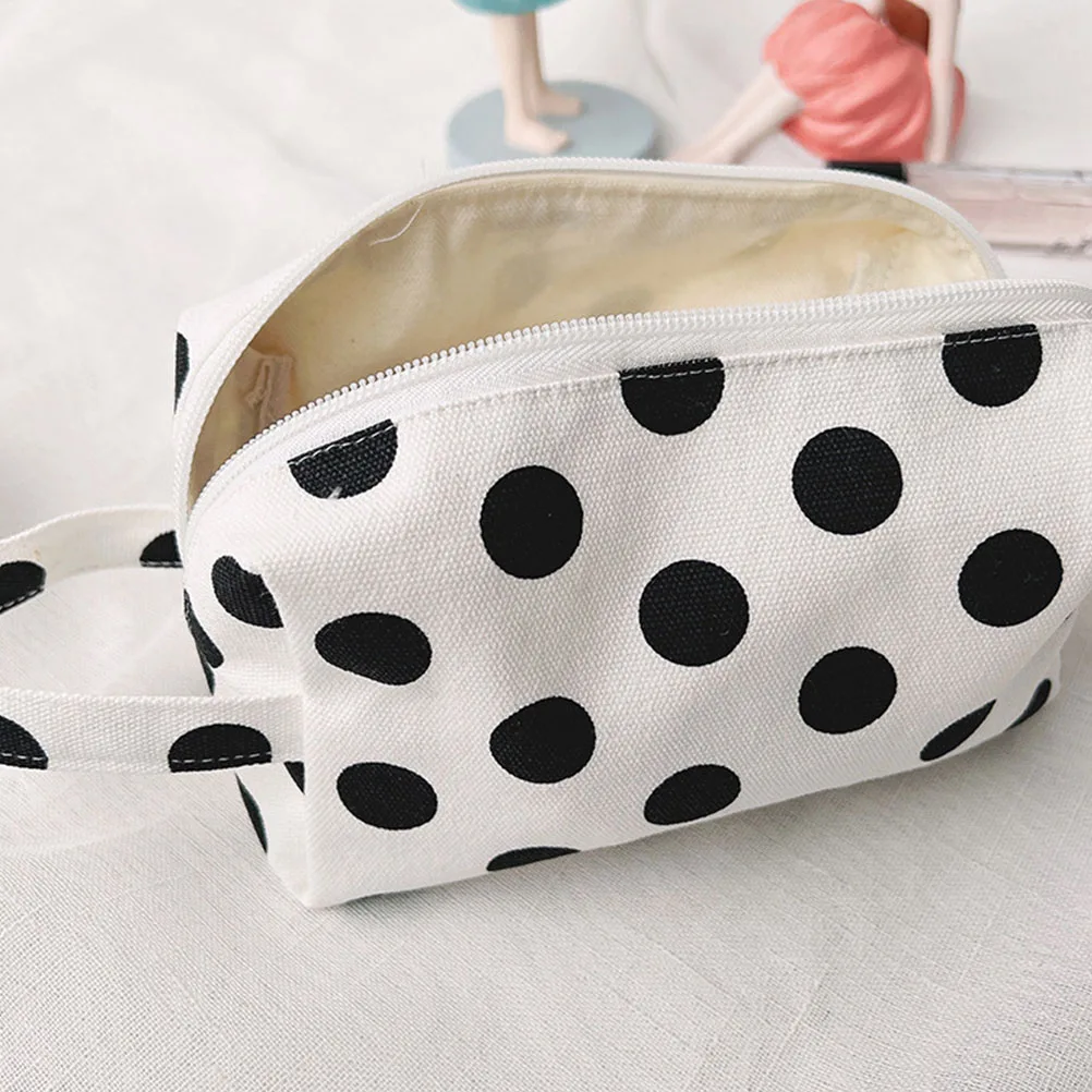 

Canvas Dot Zipper Portable Travel Toiletry Skincare Bag Makeup Bags For Women Large Pouch Storage