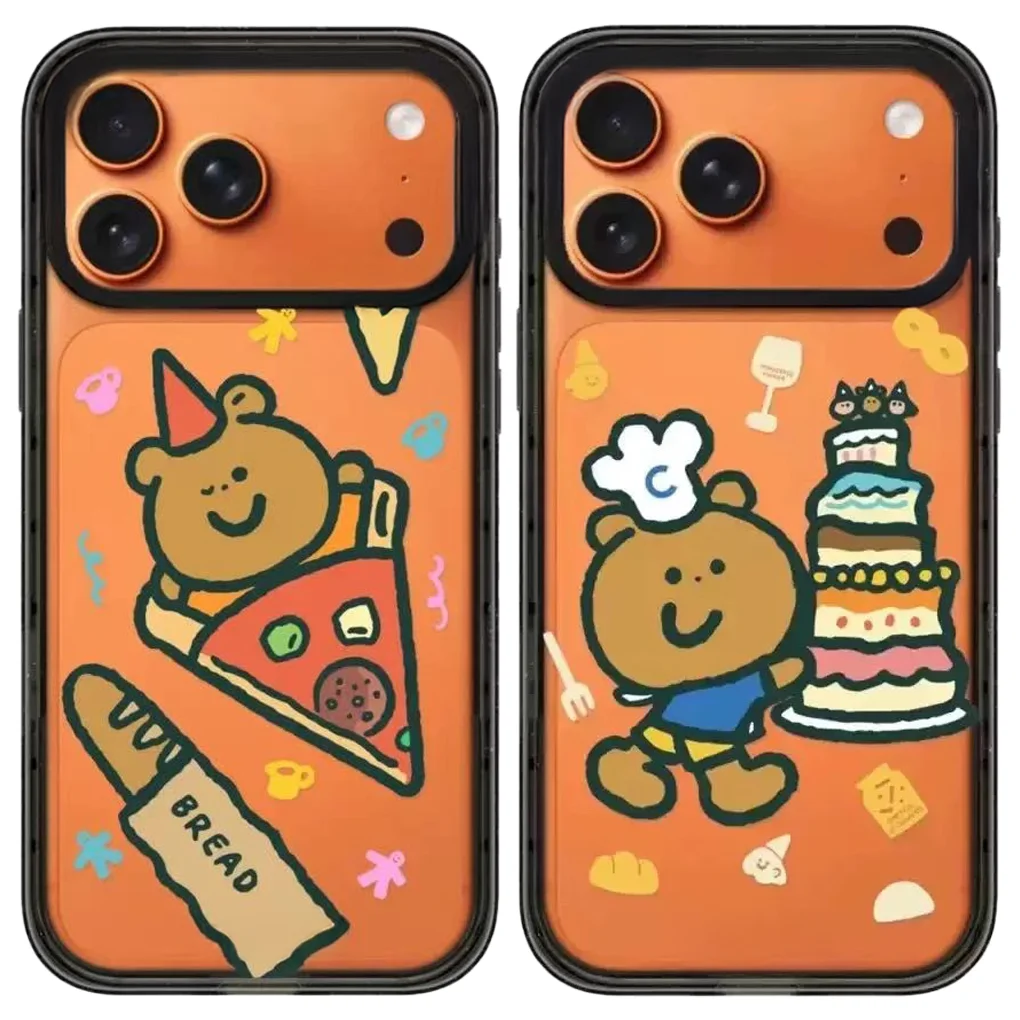 

Pizza Cake Bear Acrylic Black Border Magnetic Case: Compatible with iPhone 17 16 15 14 13 12 Pro Max 17 Air