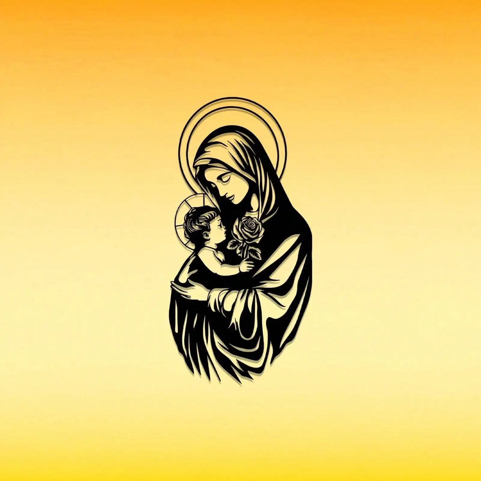 Virgin Mary Metal Wall Art Black Religious Decor Fade Resistant Living Room Rustproof Waterproof Iron Hanging Unique Home Gift