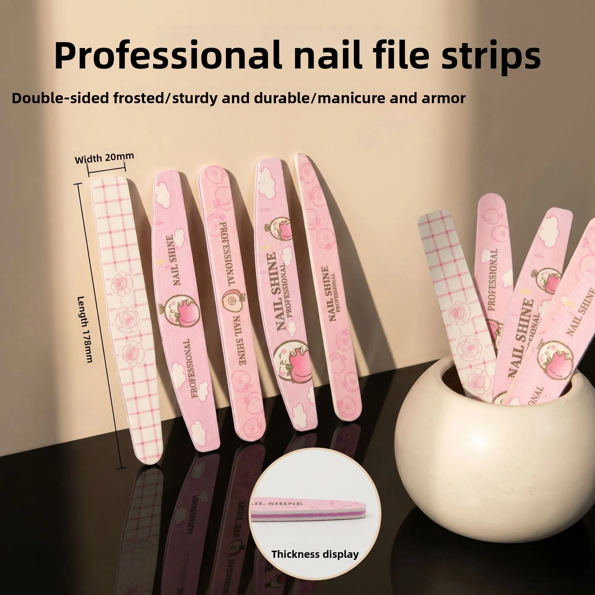 Rabbit Shape Pink Rose Nail File, Cute Double-Sided Manicure Buffer, Durable Washable Nail Shaping Tool for Home DIY