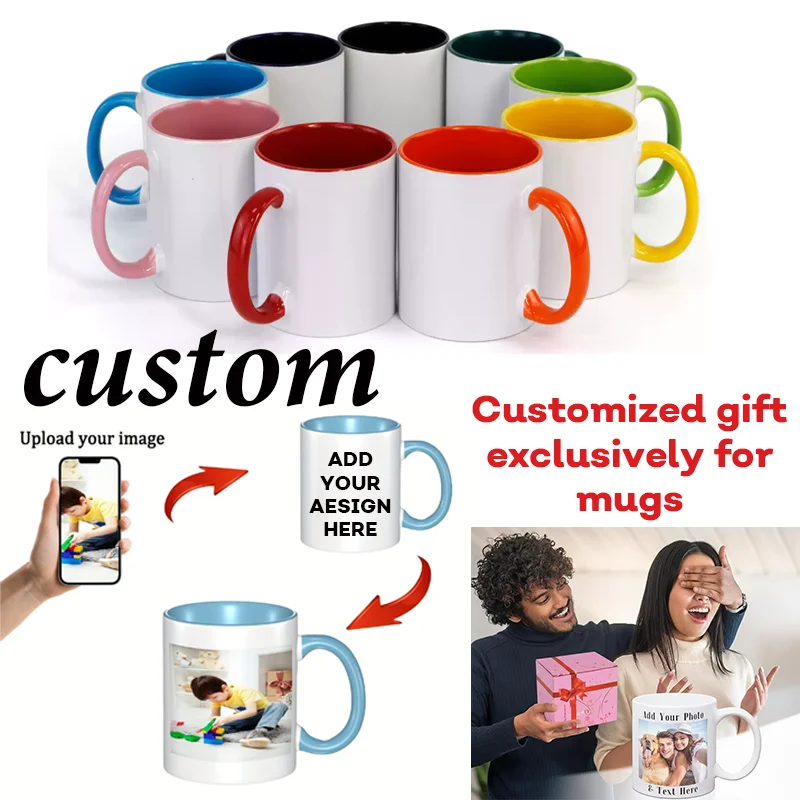Custom Ceramic Mug Color Inside and Handle Inside Cup DIY Image Ceramic Mug DIY Photo Picture Logo Text Gifts
