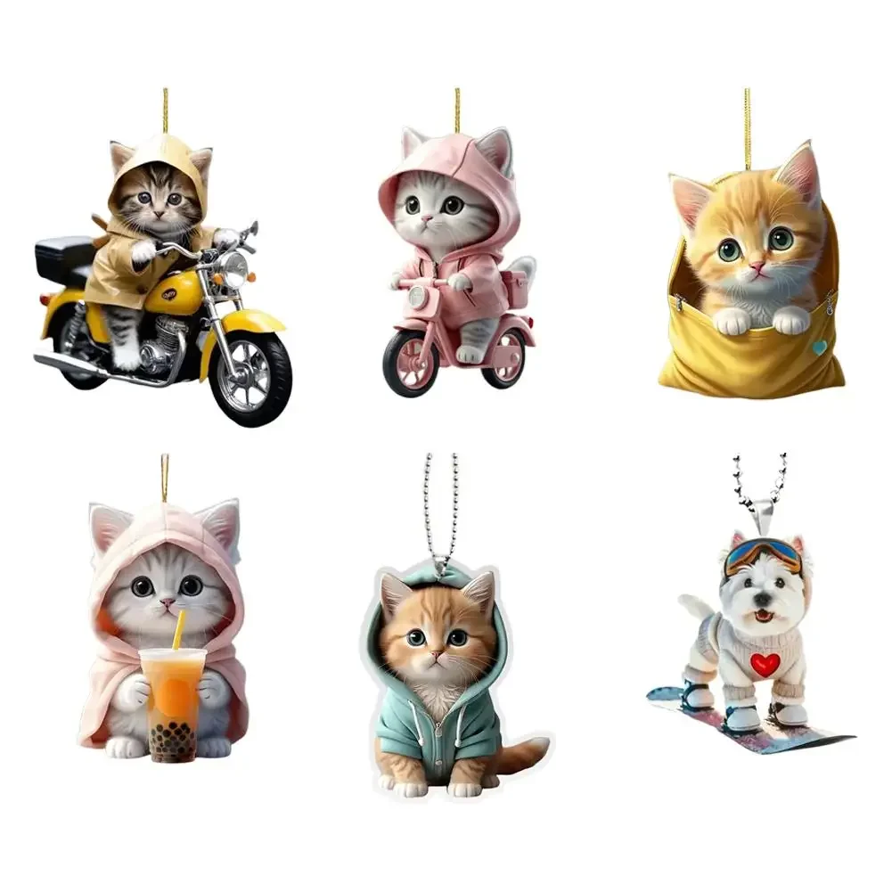 2D Acrylic Car Hanging Pendant Rearview Mirror Decoration Compact Cat-Shaped Hanging Ornament Cute Cats Car Interior Decor - Image 5