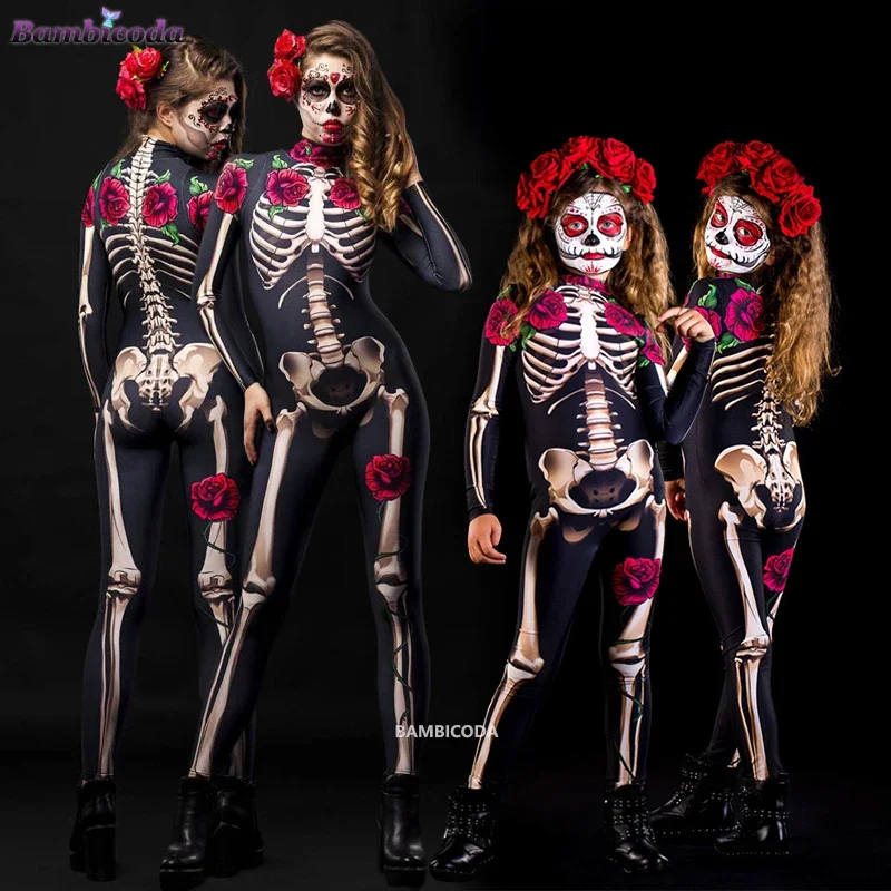 Halloween Scary Cosplay Costume Set para Mulheres, Esqueleto Rosa, Macacão Sexual, Festa de Carnaval, Menina, Dia dos Mortos, Adulto, Crianças