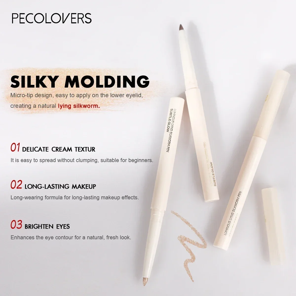 Evidenziatore in stick bianco abbagliante da 1 pezzo - Matita ombretto scintillante impermeabile per occhi luminosi, radianti, trucco per occhi