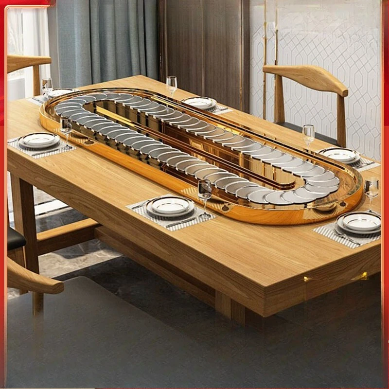 Rectangle table dining table electric vegetable turntable household, oval rotating dining turntable, evening dining