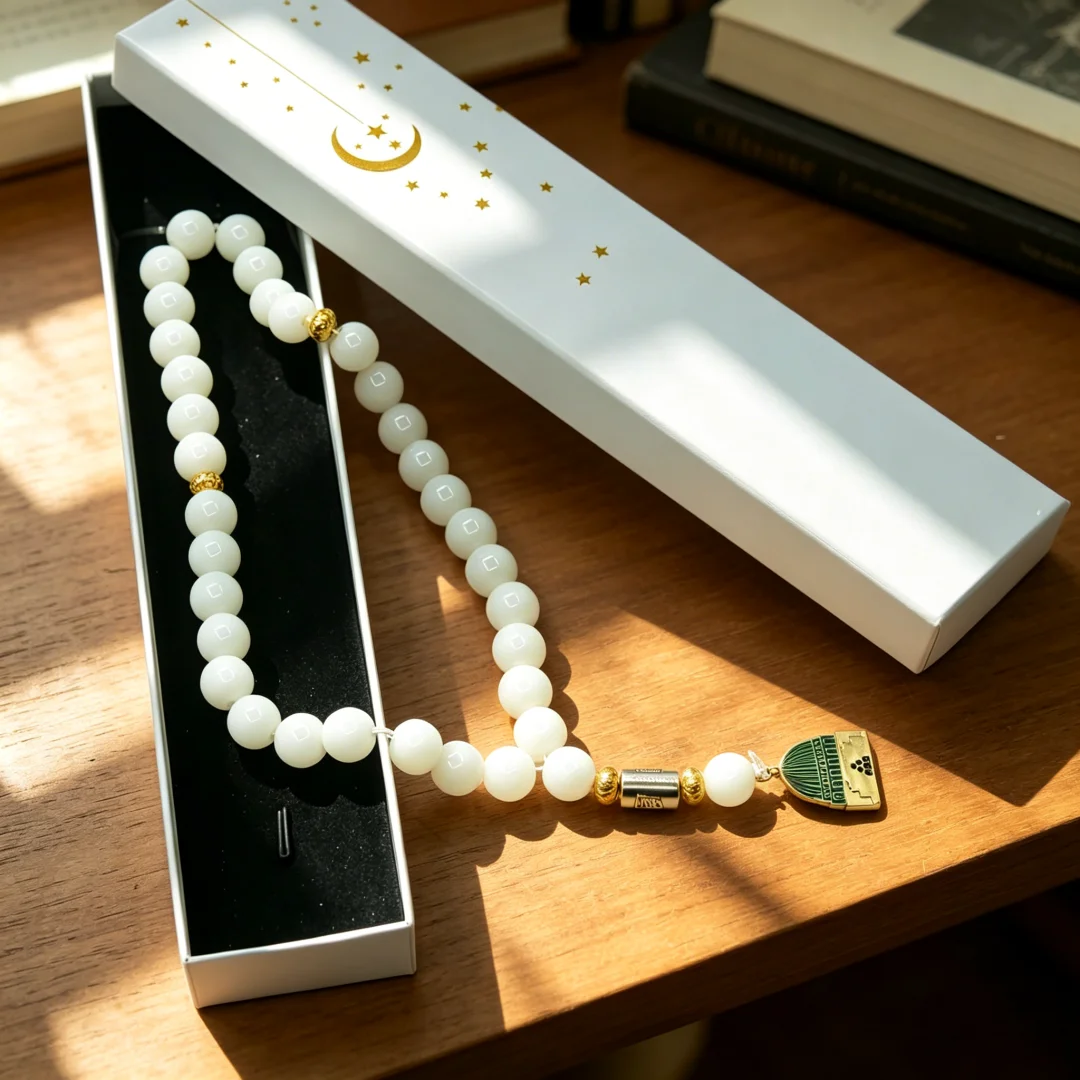 Imitation Agate 10‑mm 33‑piece Prayer Beads for Mosque, Exquisite Gift Box for Storage, Commemorative Accessory