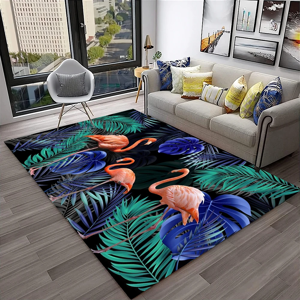 Pink Flamingo Bird Rainforest Cartoon Carpet Rug for Home Living Room Bedroom Sofa Doormat Decor,kid Area Rug Non-slip Floor Mat