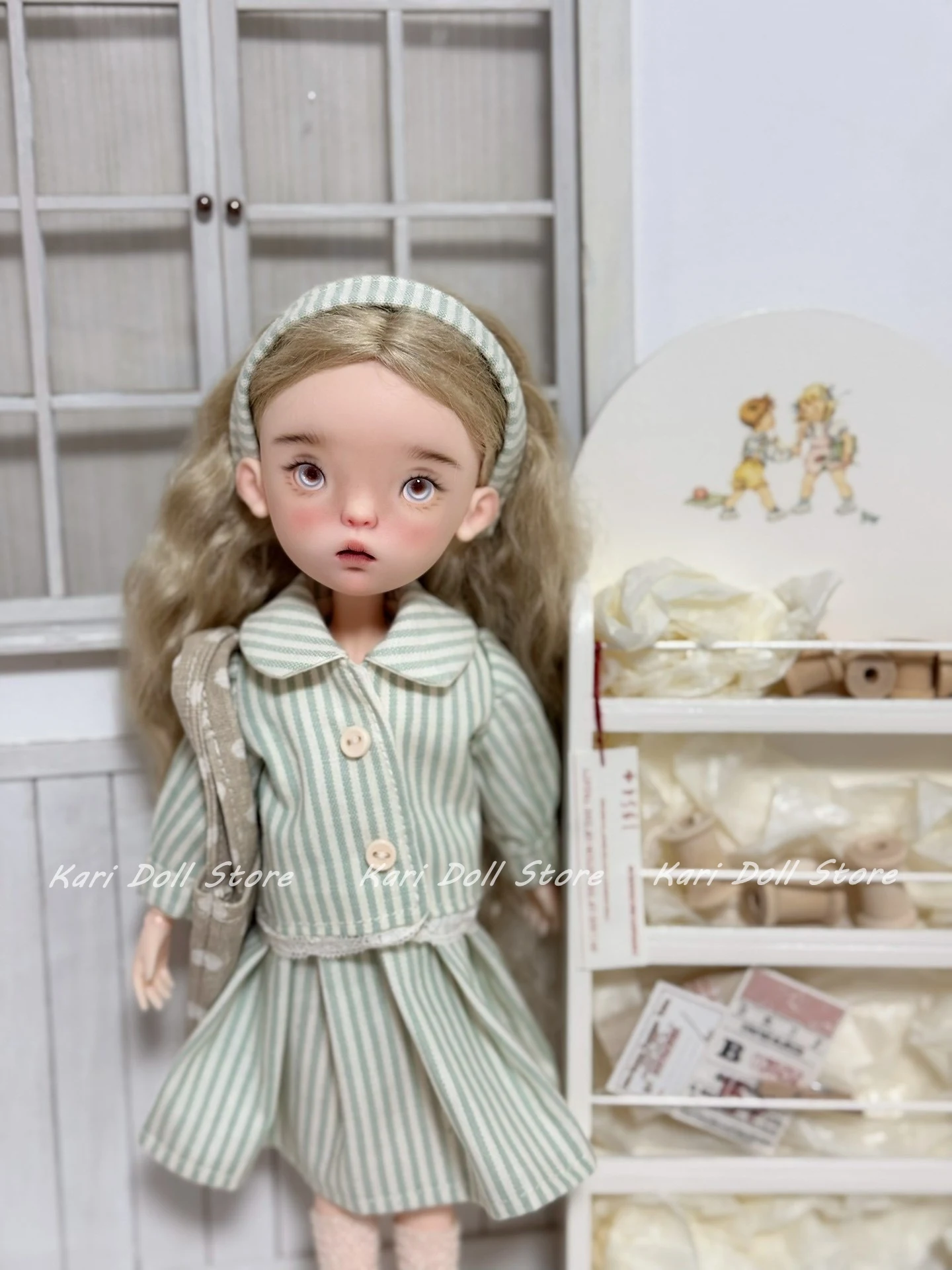 

Kari Doll Clothes and skirts 2025 Spring green striped OL wind baby suit for Landazz Landoudou Doll