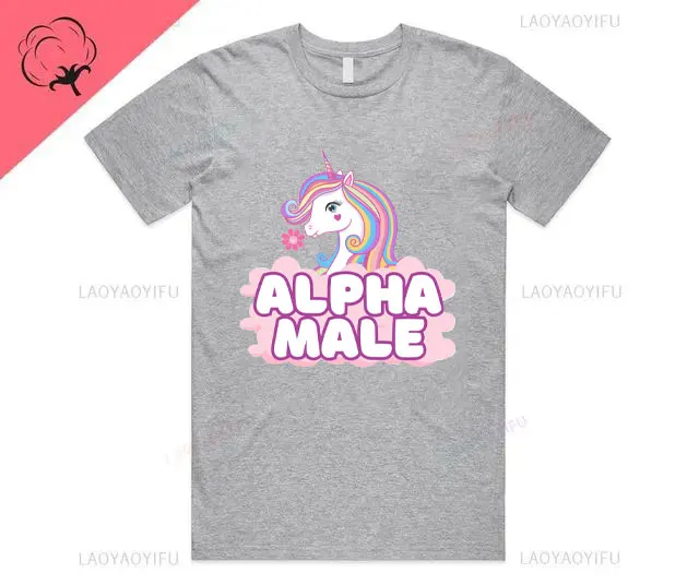 Alpha Male Printed T-Shirt High Quality Cotton Tee Top Funny Man Unicorn Gift Unisex Joke Prank Fathers Day Stag Do Short-sleev