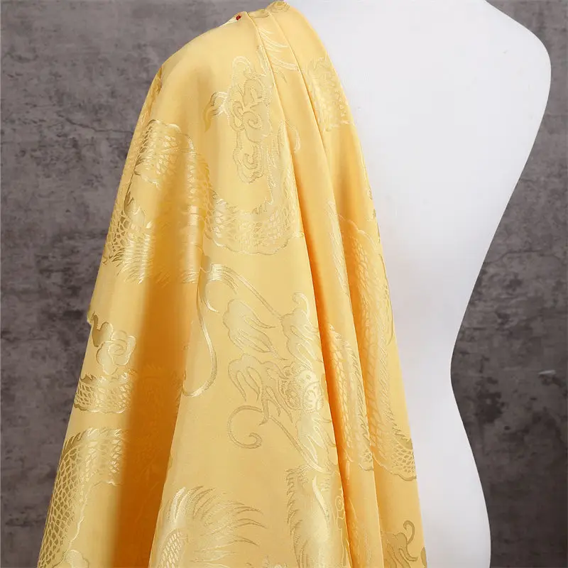 Dragon Jacquard Fabric phoenix micro stretch by the meter for clothing cheongsam hanfu curtain diy sewing cloth smooth golden